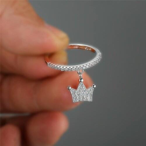 Cute Female Queen Crown Pendant Ring Rose Gold Bridal Engagement Ring Vintage Zircon Stone Wedding Rings For Women