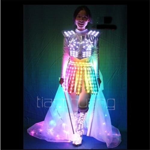 Fashion Women LED costumes Full color colorful light party skirt wear ballroom dance cloak luminous dress programmable RGB cloth