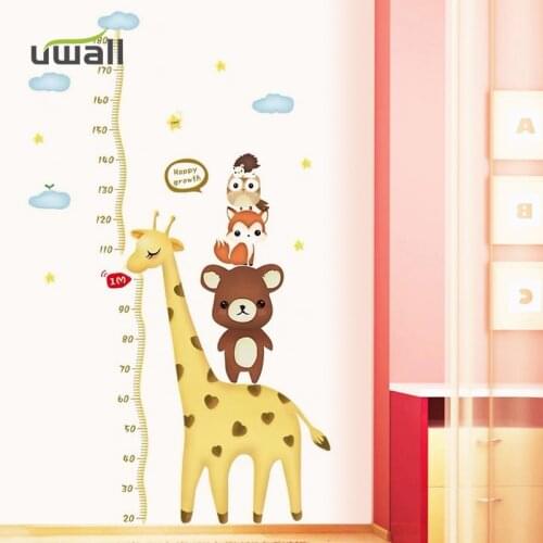 Cartoon Animal Giraffe Height Measure Wall Stickers For Kids Room Bedroom Wall Decoration Home Decor PVC Self-adhesive Sticker