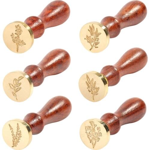 Retro Plant Pattern Wax Seal Stamp Rosewood Handle Detachable Wedding Invitation Decoration Letter Envelope Craft Tool