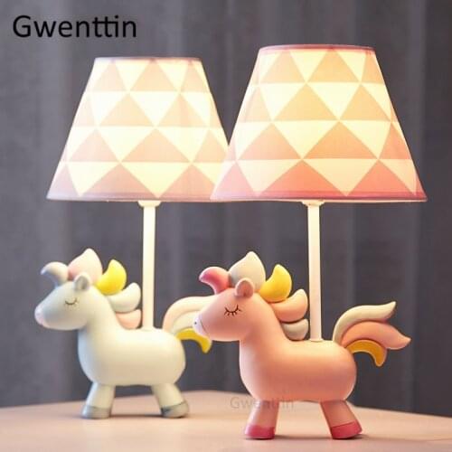 Cartoon Unicorn Table Lamps for Childrens Room Kids Bedroom Bedside Lamp Modern Animal Led Stand Desk Light Fixtures Home Decor