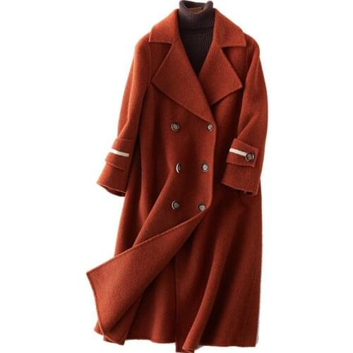 2020 New Fault Code Long Fund Loose Coat Wool Temperament Concise Woollen Overcoat Woman