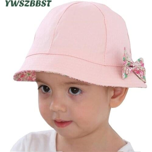 New Spring Summer Baby Sun Hat with Bowknot Cotton Baby Girls Hat Kids Child Cap Bucket Hat Double Sided Can Wear Accessories