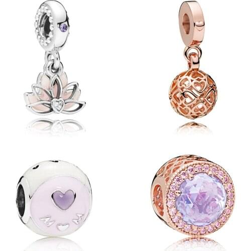 New Calm Lotus Lavender Shining Heart And Love Mothers Charm Beaded Diy Bracelet Send Lady Recommended Gift