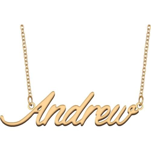 Andrew Name Necklace for Women Stainless Steel Jewelry 18k Gold Plated Alphabet Nameplate Pendant Femme Mother Girlfriend Gift