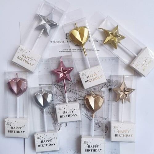 Birthday Wedding Cake Decoration Star Heart Candle Gold/Sliver Love Star Heart Romantic Birthday Party DIY Curve Paraffin Candle