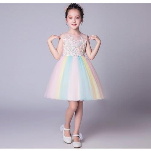 Rainbow Girls Dress Kids Summer Lolita Style Girls Vestido Infantil 2021 Kids Clothes for Girls 5 7 9 11 13 Year Old RKF184069