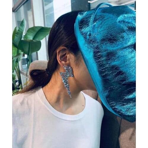 Rongho New Heyperbole Crysatl Flash Earrings for Women Hiphop Show Jewelry Rhinestone Geometric Lightning Earring Femme Bijoux