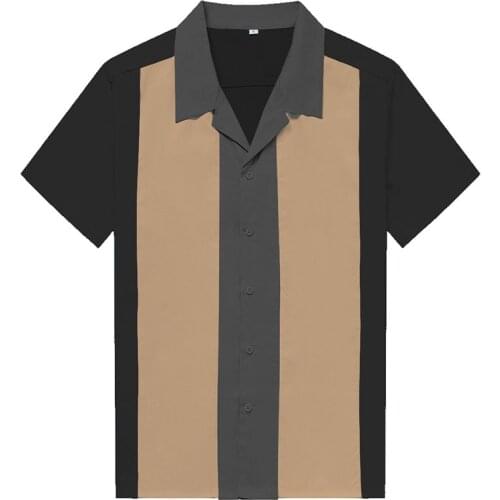 Charlie Harper Shirt Vertical Striped Shirts for Men 50s Rockabilly Shirt Button-Down Cotton Shirts Short Sleeve Vintage Dress