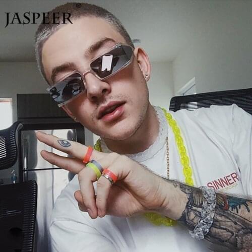 JASPEER Fashion Rectangle Small Sunglasses Women Luxury Brand Mirror Black Clear Lens One Piece Punk Men Gafas Shades UV400