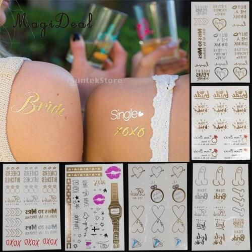 Hens Night Metallic Flash Temporary Tattoo Dicky Diamond Ring Lips Tattoo Sticker Bride Party DIY Body Arm Decor Removable