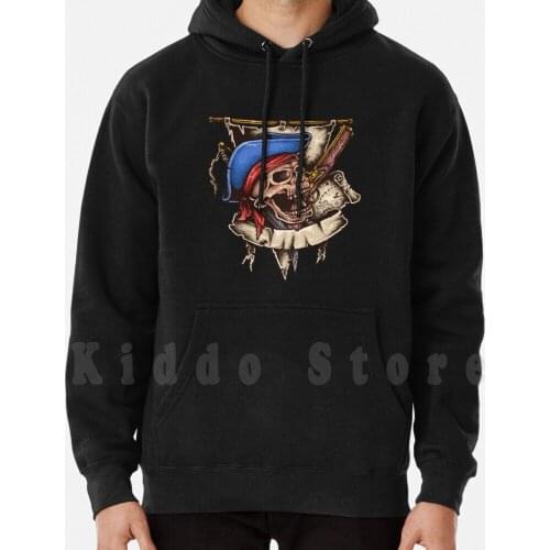 Pirate Skull hoodie long sleeve Pirate Skull Bones Hat Tobacco Pipe Jolly Roger Pirates Icon Teeth Seabass Pirate