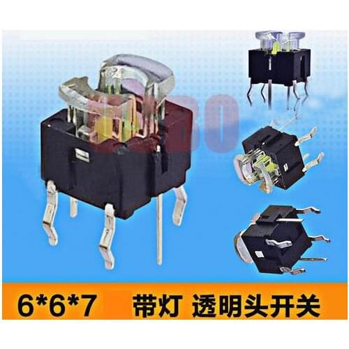 High quality 6*6*7mm blue red light Transparent tact switch Micro Hand Touch Button Switch With Bracket