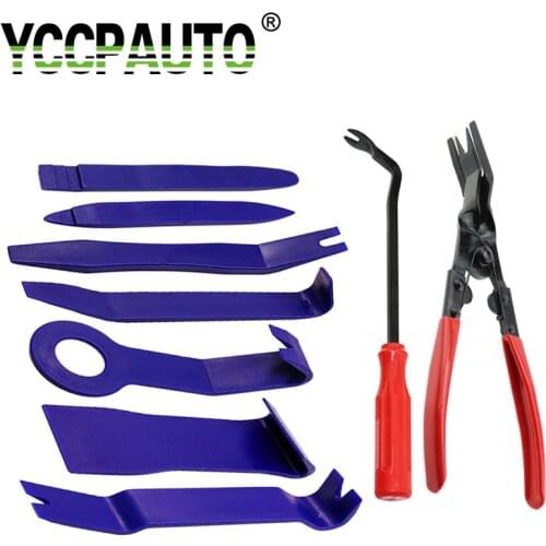 YCCPAUTO Car Motorcycle Tools Auto Door Trim Pry Dash Panel Radio Removal Repair Tools Kit Nail Puller Pliers Pry Bar 9Pc/Set