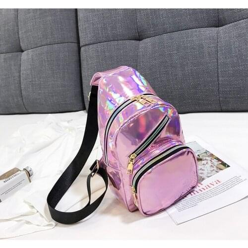 Mirror Reflective Laser Colorful Women Chest Bag Holographic Crossbody Bags for Female Messenger Bags Small Wallet Pink