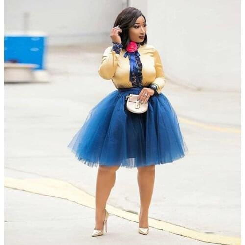 African Fashion 2019 Royal Blue Midi Tulle Skirts Women Elastic Plus Size Female Summer Tutu Skirt Custom Made Tutu Saias