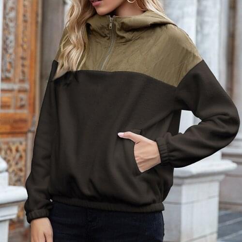 Lady Long Sleeve Hoodies Women Match Color Pocket Sweet Casual Loose Hooded Sweatshirts 2021 Autumn Hats Zipper Outwear Hoody