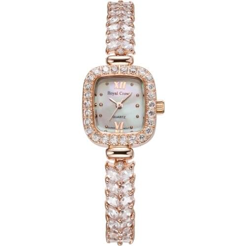 Lady Womens Watch Japan Quartz Fashion Luxury Jewelry Crystal Hours Mother of Pearl Dress Bracelet Rhinestone Girl Gift Box