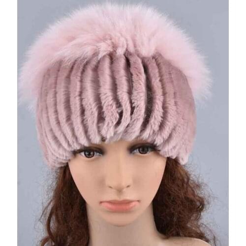 Women fur hat scarf set for winter natural rex rabbit fur scarf and hat solid color brand new fashion street shoot hat and scarf