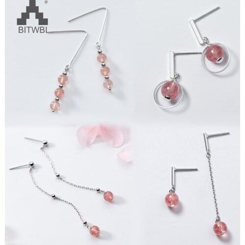 100% Real Pure 925 Sterling Silver Earrings For Women S925 Round Strawberry Crystal Earring sterling-silver-jewelry