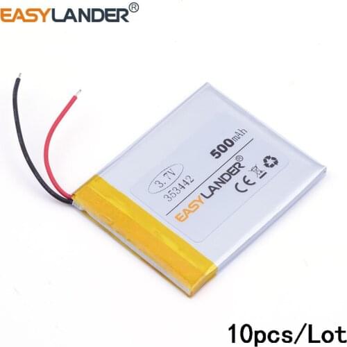 10pcs /Lot 3.7V 500mAh Rechargeable li Polymer Li-ion Battery For GPS PSP MP3 mp4 SPeaker DIY PAD Power LED Bluetooth Pen 353442