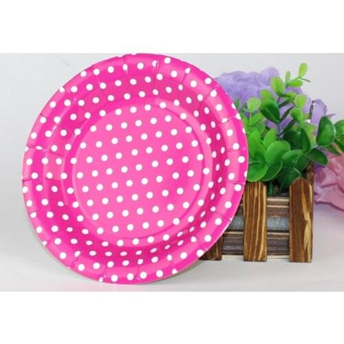 Hot sale 10pcs/lot 7 Inch Disposable Polka Dot Paper Plates for BBQ Kids Birthday Party Tableware Wedding Party Event Supplies