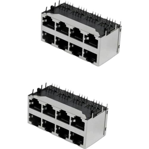 10Pcs Sample 2x4 Ports 59 Series Stack-up Female RJ45 Ethernet Network LAN PCB Socket Connector Jack