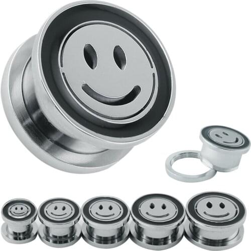 2pcs/Lot Smile Face Ear Plugs Stainless Steel Flesh Ear Tunnels Gauges Fashion Ear Stretcher Expander Piercing Body Jewelry