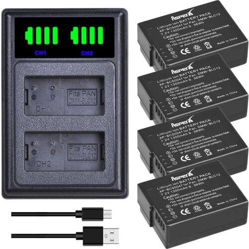 4× DMW-BLC12 BLC12 DMW-BLC12E DMW-BLC12PP Batteries + LED Dual Charger for Panasonic Lumix DMC-G85 FZ200 FZ1000 G5 G6 GH2 GX8