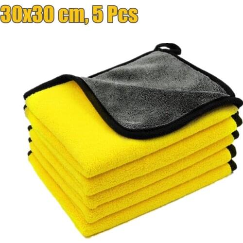 5 Pcs Car Wash Towels Microfiber Soft Cleaning Drying Washing Cloth 2 Layers Hemming Detailing Care Towel