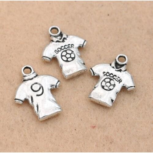 5PCS Antique Silver Plated Soccer Shirt Charms Pendants Jewelry Making Bracelet Findings Crafts Accessories 18x15mm