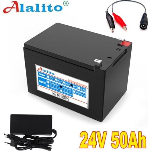 Battery 24V 6S4P 50Ah Battery 500W High Power Battery 25.2V 50000mAh Ebike Electric Bike BMS Capacity Indicator + Charger