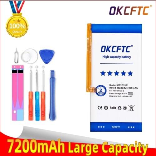 OKCFTC High Capacity C11P1901 ZS660KL I001DB Phone Battery For ASUS ROG 2 Game Phone 7200mAh +Tools
