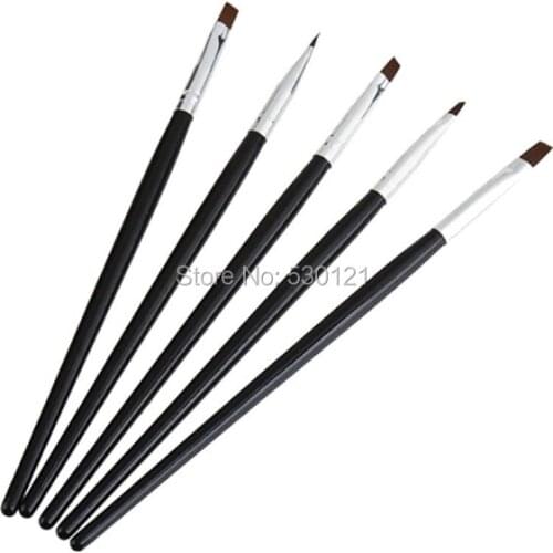 Free Shipping 5 pcs Nail Art Flat Nail Art Brush Builder Gel, Acrylic Powder Use 5 Size 2#,4#,6#,8#,10
