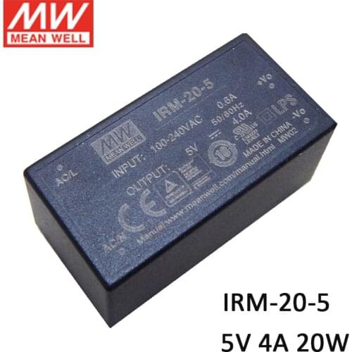 MEAN WELL IRM-20-5 20W PCB-mount assemble Encapsulated Power Module 110V/220V AC to 5V DC 4A 20W Module type Power Supply