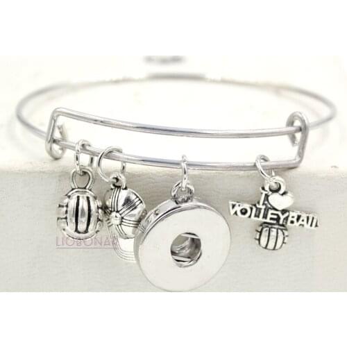 Sport Volleyball Charm Bracelets Wire Bangle I love Volleyball Gift Liobonar Snap Buttons Charms Bracelets Jewelry gifts