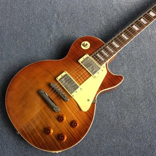 Rosewood fingerboard electric guitar, Tobacco burst maple top, Solid mahogany body electric guitar, Free shipping