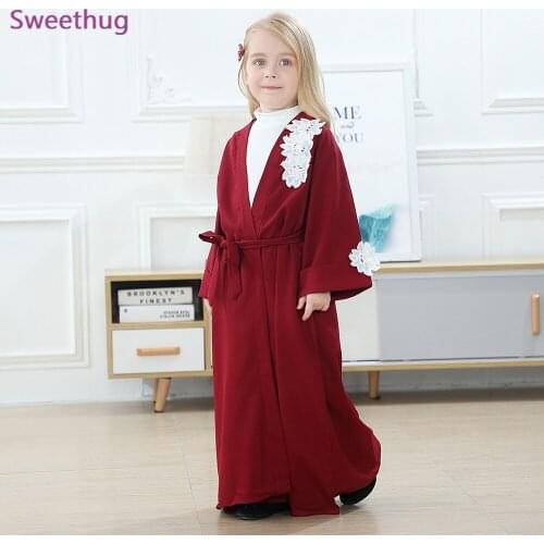 Eid Mubarak Ramadan Girls Kaftan Abaya Dubai Kimono Turkey Hijab Muslim Dress Islam Clothing Abayas For Kids Robe Musulman Oman