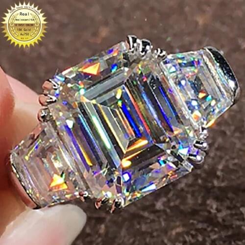 10K White Gold Women Wedding Party Engagement Ring 1 2 3 4 5 Carat Emerald Square Moissanite Diamond Ring Trapezoid