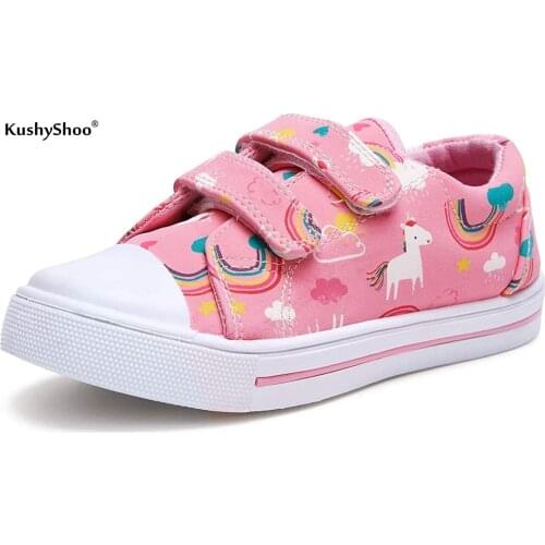 Kushyshoo Toddler Sneakers for Boys and Girls Cartoon Dual Hook and Loops Sneakers Baby Canvas Shoes
