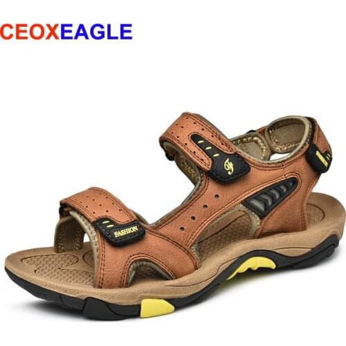 2019 Hot Selling Classic Men Leather Sandals Genuine Leather Open Toe Breathable Summer Outdoor Shoes Leisure Roman Beach Sandal
