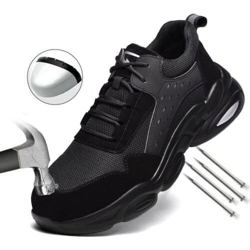 Mens Outdoor Breathable Mesh Steel Toe Anti Smashing Safety Shoes Mens Light Puncture Proof Comfortable Work Shoes Safety Boot