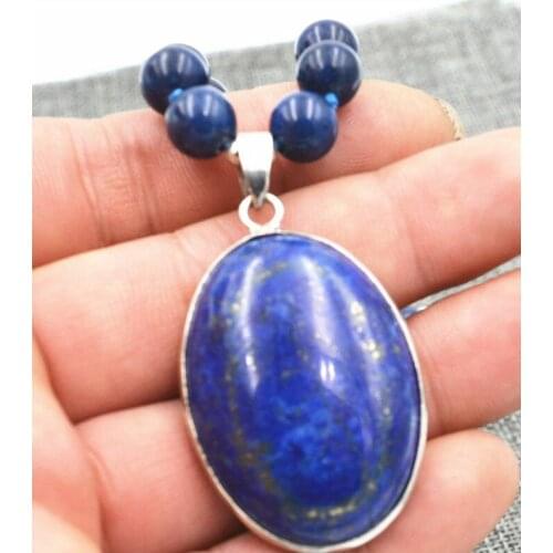 Natural 8mm Lapis Lazuli Gemstone pendant Necklace 18
