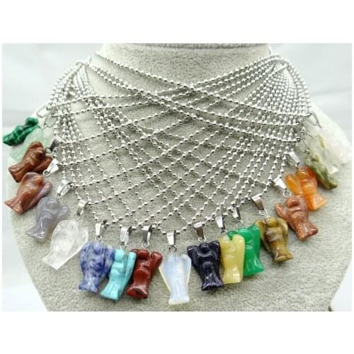 Natural stone Quartz Crystal tiger eye Opal lapis Turquoises angel pendants for diy Jewelry making Necklaces Accessories A24