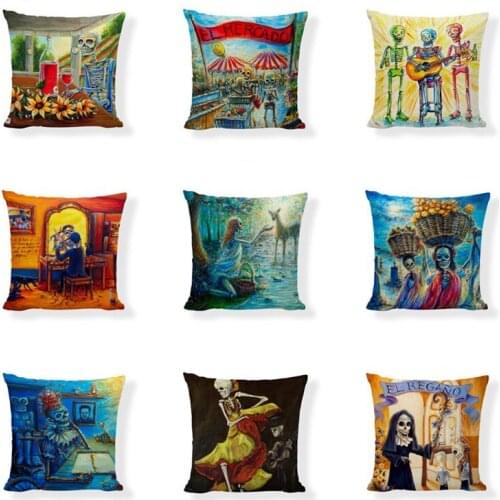 Fuuny Sugar Skull Throw Cushion Covers Mexican Style Dancer Gifts day of the dead Pillowcase Home Decor Gamer Chair Pillow Cover