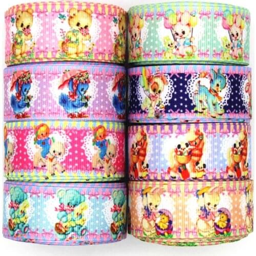 New 1 '25mm bear cartoon ribbon 10 yards DIY handmade material gift wrap hair bow Grosgrain tape colorful
