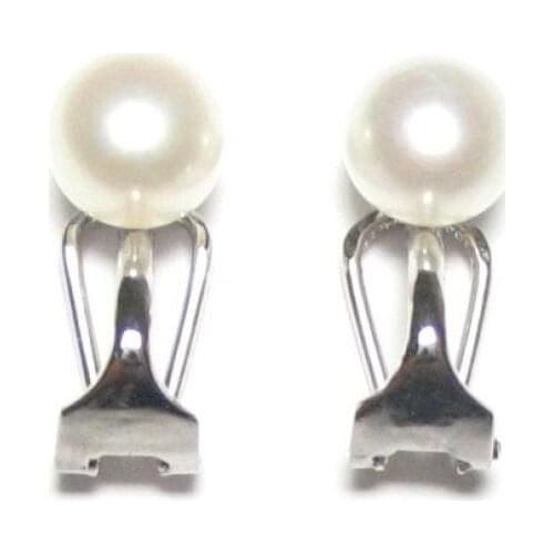 New Favorite Pearl Store Genuine 7-8mm White Real Freshwater Pearl 925 Silver Clip On Earrings Wedding Party Perfect Lady Gift