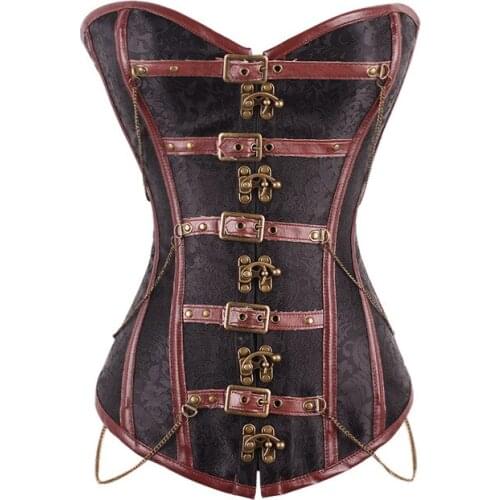 New Style Ladies Sexy Brown Corset Button Waist Corset Retro Steampunk Court Corset S-2XL