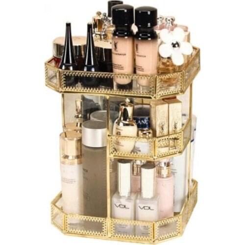 Hexagon Quadrilateral Glass Rotating Cosmetic Desktop Storage Box Transparent Makeup Organizer Dressing Table finishing Rack