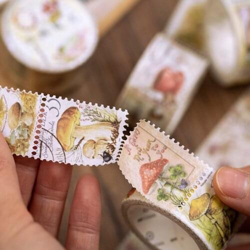 Retro Stamp Series Flowers Mushroom Stickers Material Paper DIY Diary Junk Journal Decoration Label Sticker Album Scrapbookin
